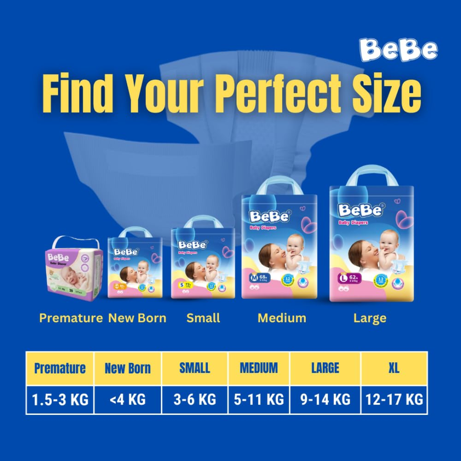 BeBe Baby Diapers Medium 5 Kg to 11 Kg Pack 68 pieces - Image 2