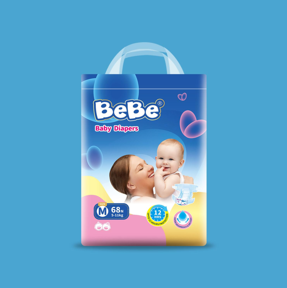 BeBe Baby Diapers Medium 5 Kg to 11 Kg Pack 68 pieces